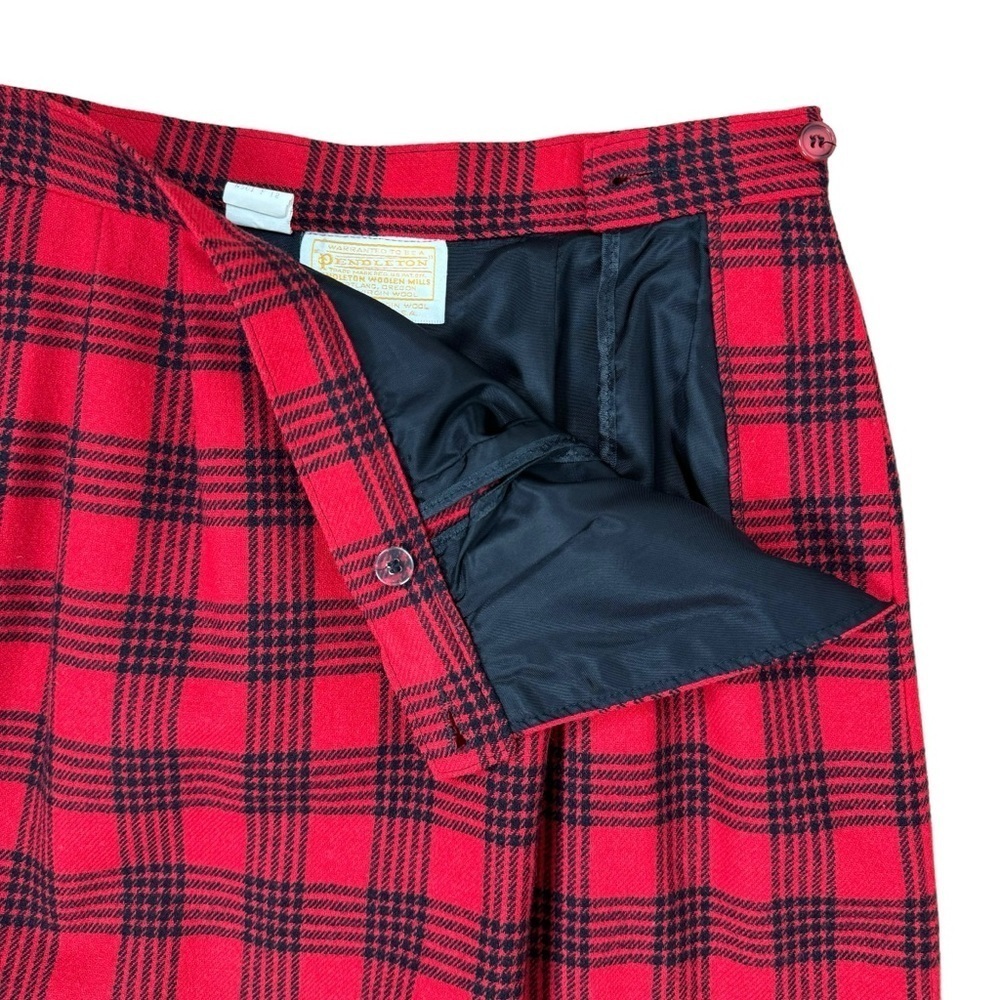 Vintage Pendleton Plaid Pleated Skirt S Red Black Wool Academia Old Money Preppy - Picture 5 of 6